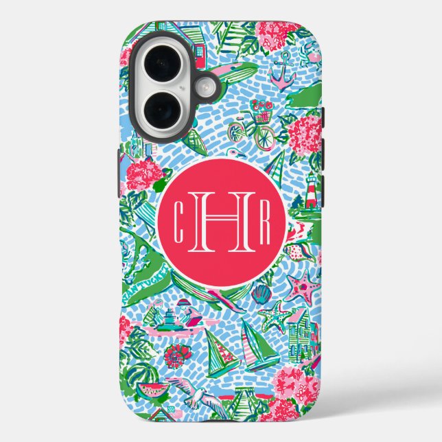 Nantucket Preppy Palm Beach Print Monogrammed Case-Mate iPhone Case (Back)