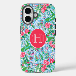 Nantucket Preppy Palm Beach Print Monogrammed iPhone 16 Case