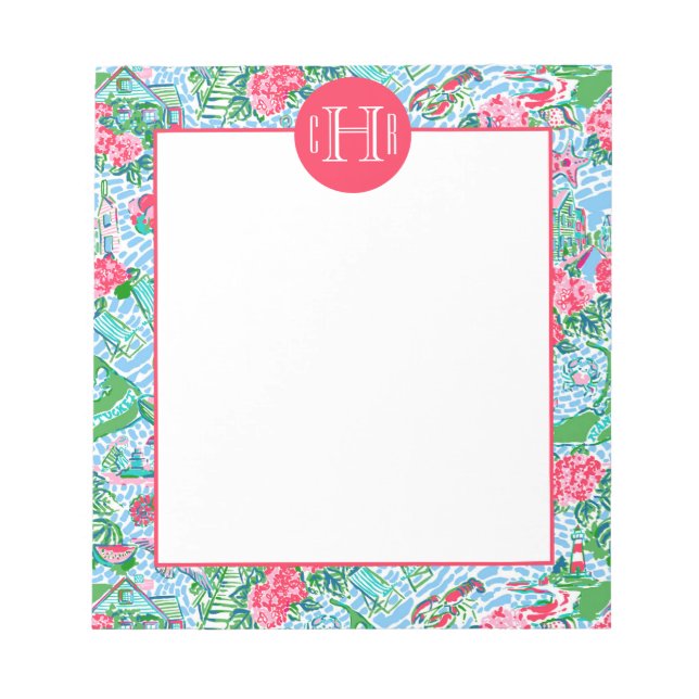 Nantucket Preppy Palm Beach Print Monogrammed Notepad (Front)