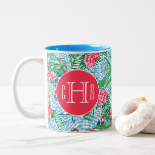 Nantucket Preppy Palm Beach Print Monogrammed Two-Tone Coffee Mug