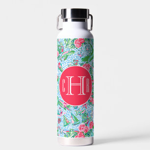 Nantucket Preppy Palm Beach Print Monogrammed Water Bottle