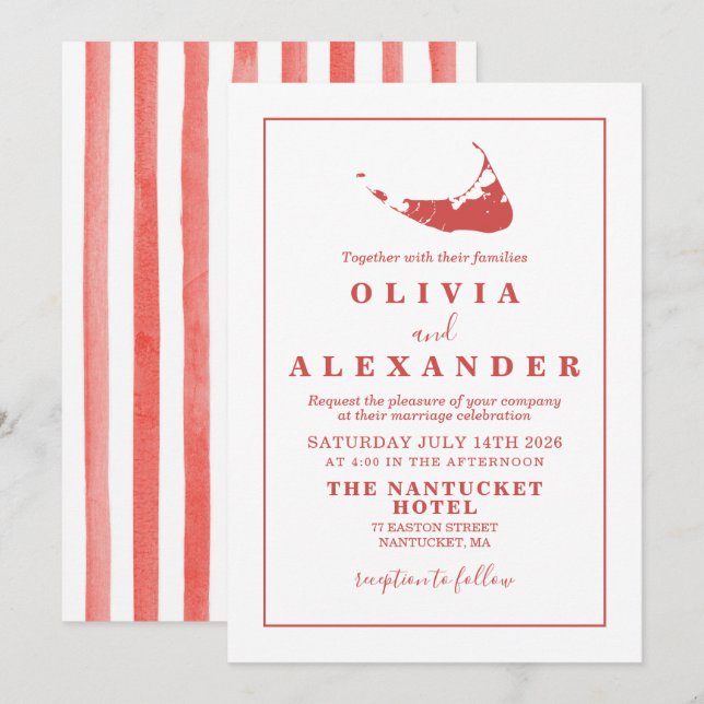 Nantucket red ACK wedding Invitation (Front/Back)