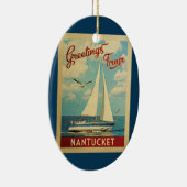 Nantucket Sailboat Vintage Travel Massachusetts Ceramic Tree Decoration (Right)