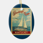 Nantucket Sailboat Vintage Travel Massachusetts Ceramic Tree Decoration (Back)