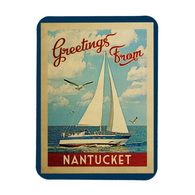 Nantucket Sailboat Vintage Travel Massachusetts Magnet (Vertical)