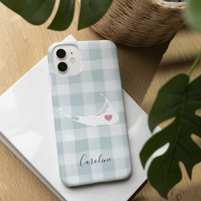 Nantucket Silhouette on Rustic Mint Plaid Case-Mate iPhone Case (Creator Uploaded)