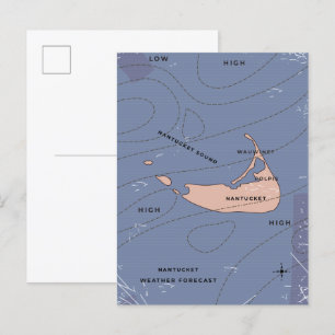 Nantucket USA weather map Invitation Postcard