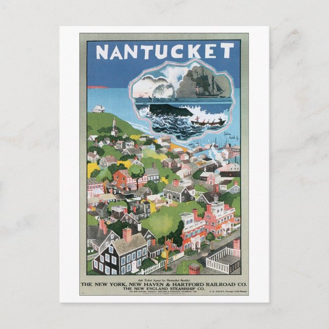 Nantucket Vintage Travel Poster Postcard (Front)