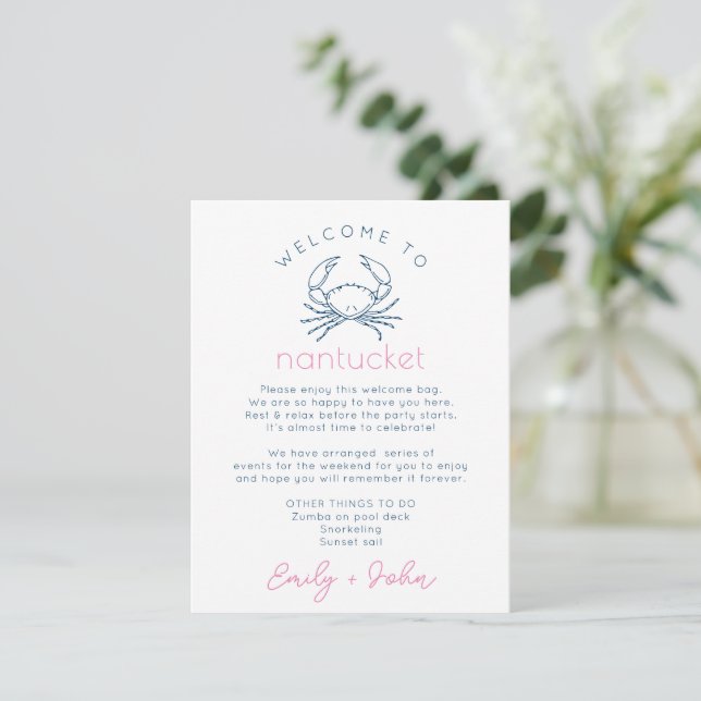 Nantucket Wedding Welcome Bag Itinerary  Card (Standing Front)
