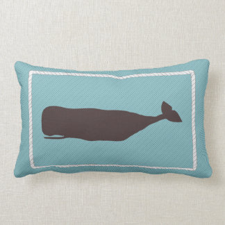 Nantucket Whale Nautical Pillow in Ocean Aqua Blue