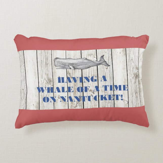Nantucket Whale of a Time on Red Pillow (Front)