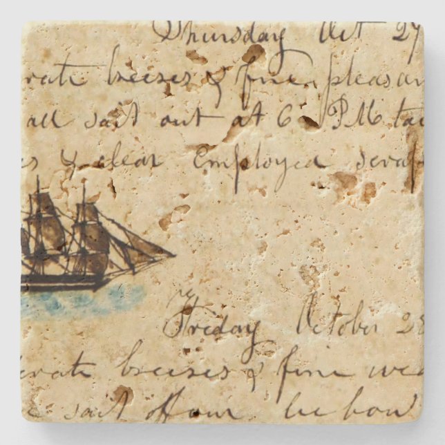 Nantucket Whaling Ship Log 1841 Stone Coaster (Front)