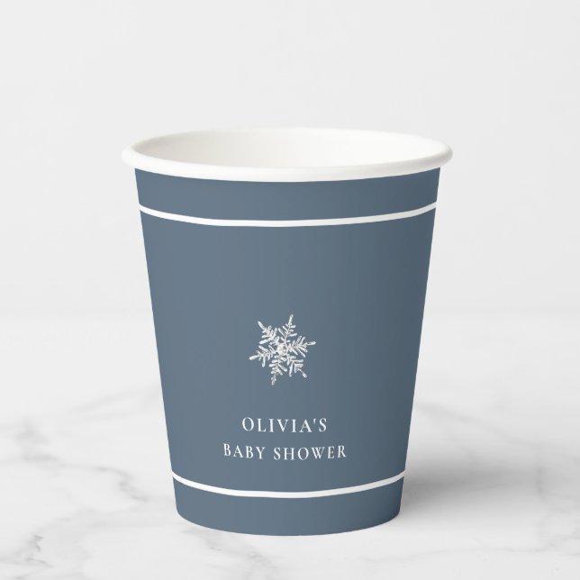 Nany Blue Modern Snowflake Baby Shower  Paper Cups (Front)
