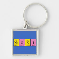 Keyring featuring the name Naoki spelled out in symbols of the chemical elements