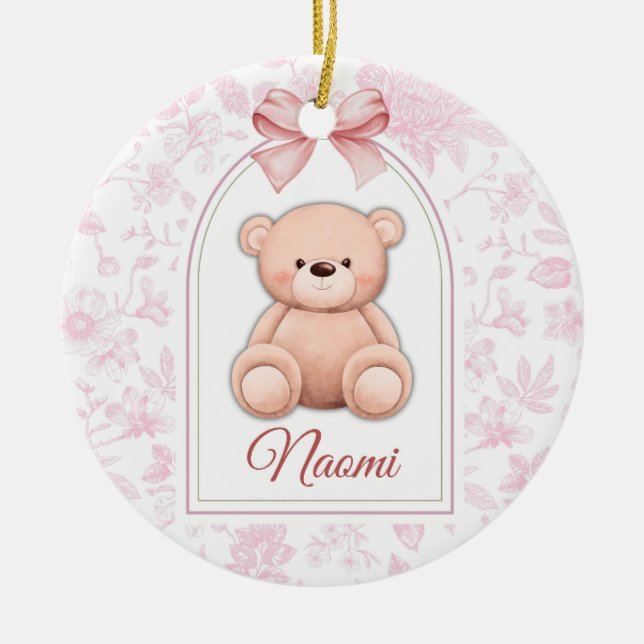 Naomi | Custom Pink Teddy Bear Nursery Design  Ceramic Tree Decoration (Front)