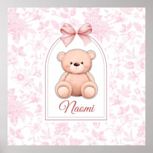 Naomi   Custom Pink Teddy Bear Nursery Design  Poster