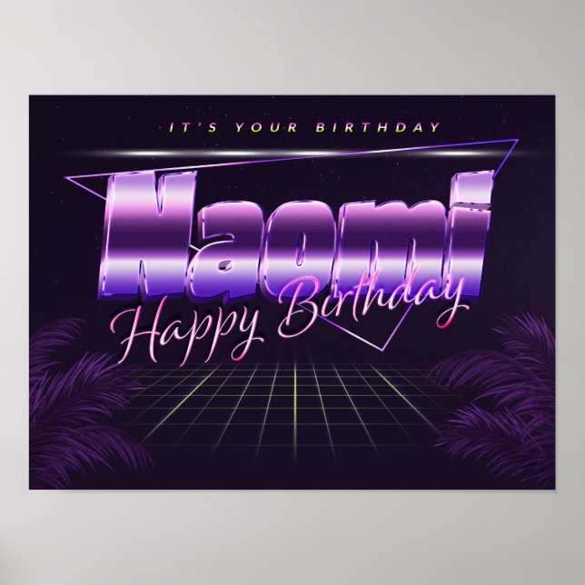 Naomi Name Vorname lila retro Poster Geburtstag (Front)