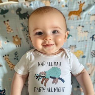Nap All Day Party All Night Cute Sloth Baby Bodysuit