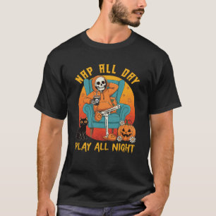 Nap All Day Play All Night Pumpkin Cat Halloween S T-Shirt