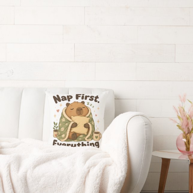 Nap First Cosy Capybara Kawaii Cushion (Couch)