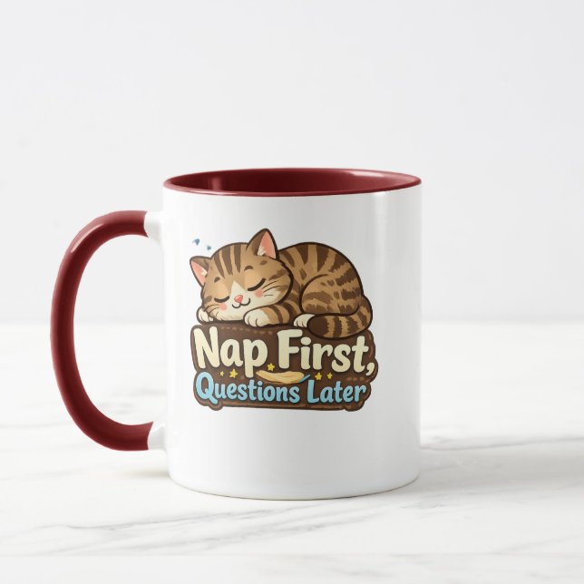 Nap First Questions Later Funny Sleeping Cat Combo Mug (Left)