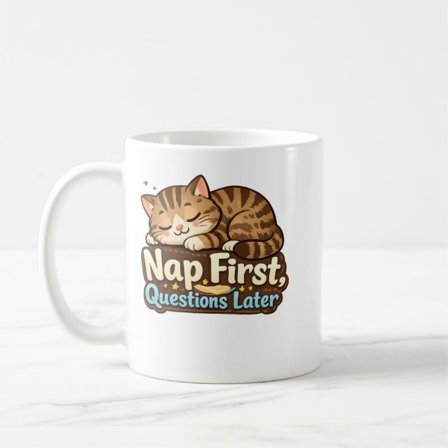 Nap First Questions Later Sleeping Cat Mug (Left)