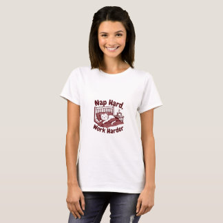 Nap Hard Work Harder – Funny Sleeping Cat & Coffee T-Shirt