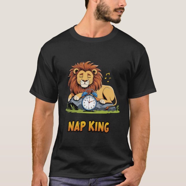 Nap King Funny Sleeping Lion T-Shirt (Front)