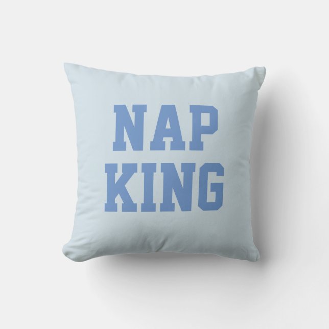 Nap King | Joke Humour Blue Throw Pillow (Front)