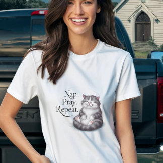 Nap Pray Repeat Catholic Cat T-Shirt
