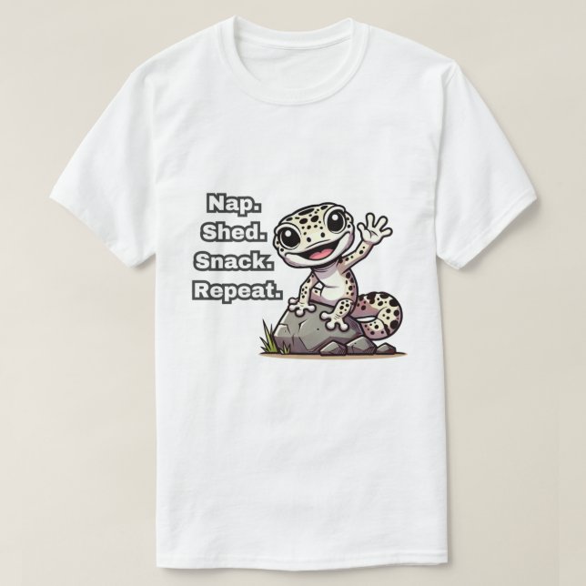Nap. Shed. Snack. Repeat. Funny Leopard Gecko T-Shirt (Design Front)