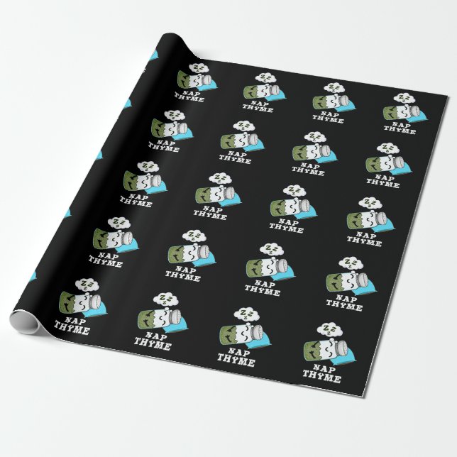 Nap Thyme Funny Sleeping Herb Pun Dark BG Wrapping Paper (Unrolled)