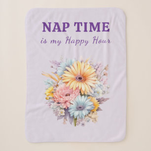 Nap time happy hour flowers purple sherpa blanket