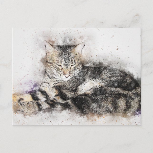 Nap Time Tabby | Abstract | Watercolor Postcard (Front)