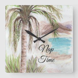 Nap Time Tropical Palm Square Wall Clock