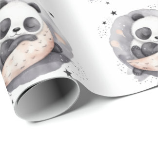 Nap Time Watercolor Baby Panda Bear Wrapping Paper