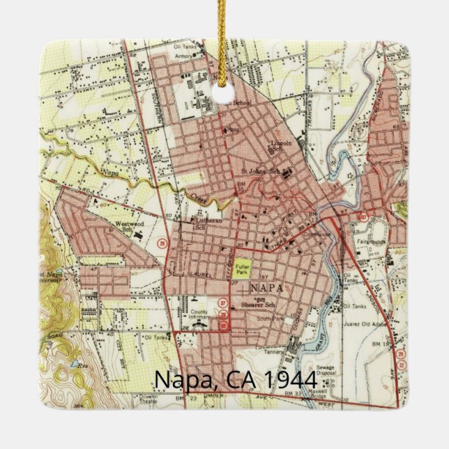 Napa CA 1944 Map Ceramic Ornament (Back)