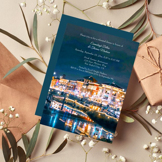 Napa Riverfront at Night Wedding Rehearsal Dinner Invitation (Creator Uploaded)