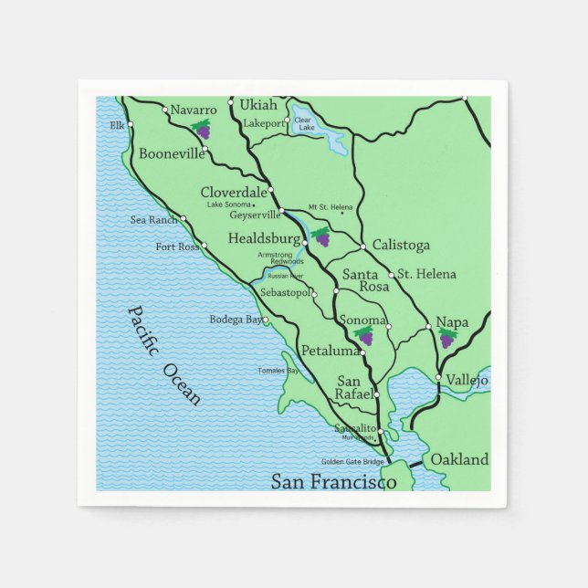 Napa Sonoma Wine Country Map Napkin (Front)