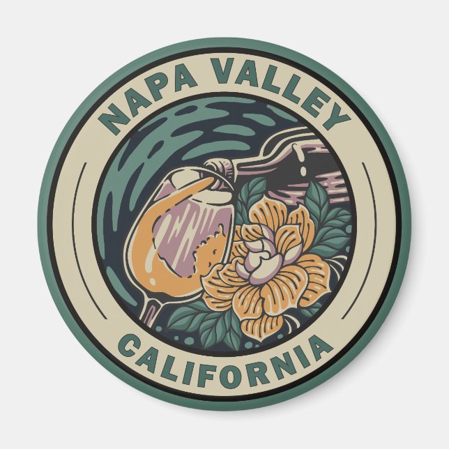 Napa Valley California Travel Art Badge Magnet (Front)