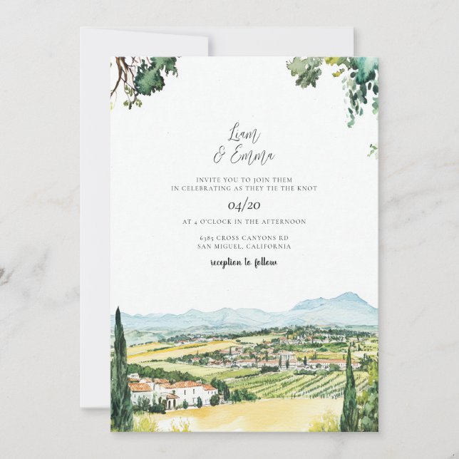 Napa Valley California Watercolor Wedding Invitation (Front)