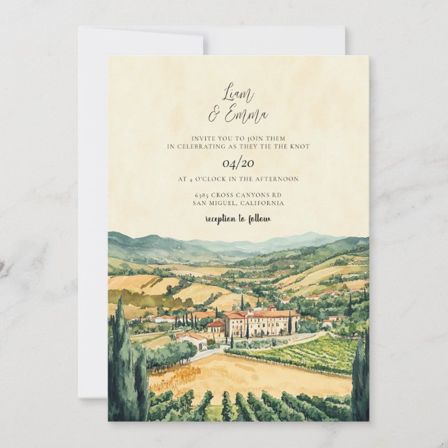 Napa Valley California Watercolor Wedding Invitation (Front)