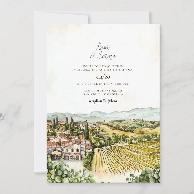 Napa Valley California Watercolor Wedding Invitation (Front)