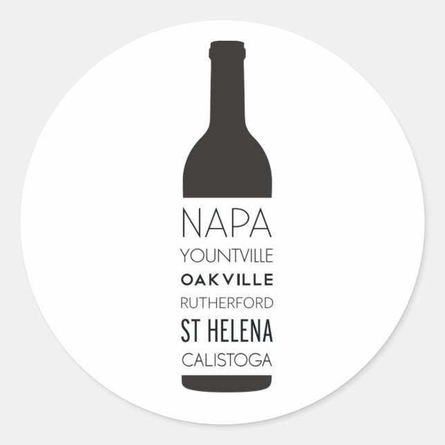 Napa Valley Cities Wine Bottle Classic Round Sticker (Front)
