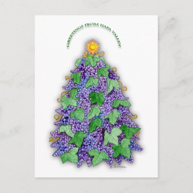 Napa Valley Grapes Christmas Tree Holiday Postcard (Front)
