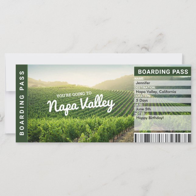 Napa Valley Surprise Trip Reveal Gift Ticket (Front)