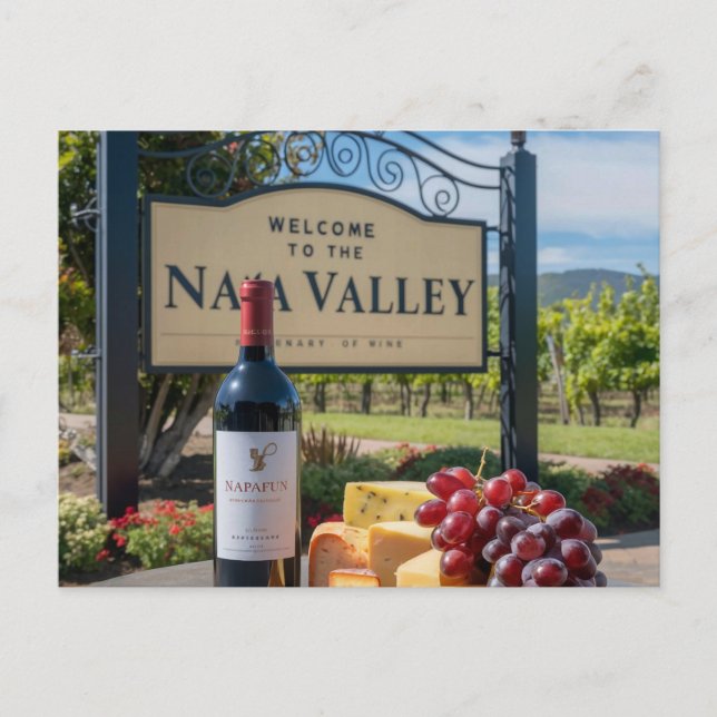 Napa Valley Travel Mail NapaFun Wine Cheese Grapes Postcard (Front)