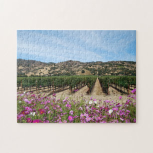 Napa Valley Vineyard at Harvest Time With Cosmos Jigsaw Puzzle