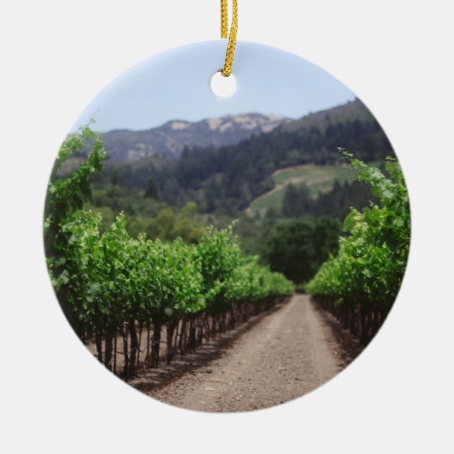 Napa Valley Vineyard Ceramic Tree Decoration (Front)