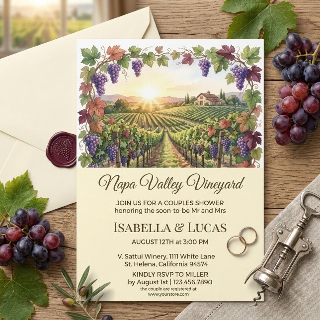 Napa Valley Vineyard Watercolor Couples Shower Invitation (Creator Uploaded)